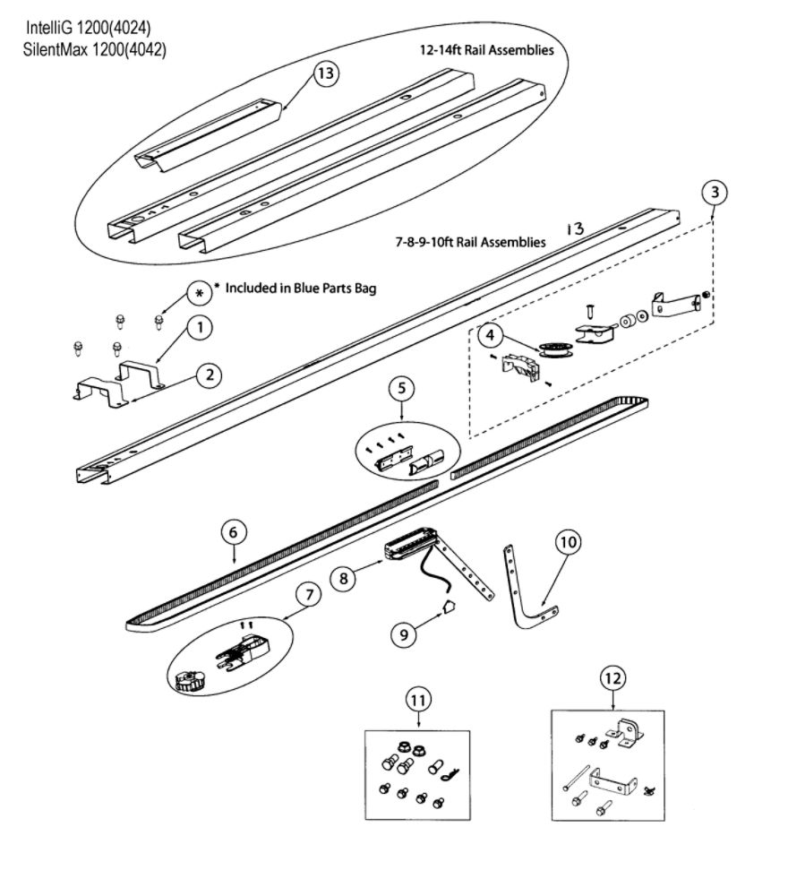 Belt Rail Assembly Diagram and Parts List for 4042  Genie Garage Door Opener