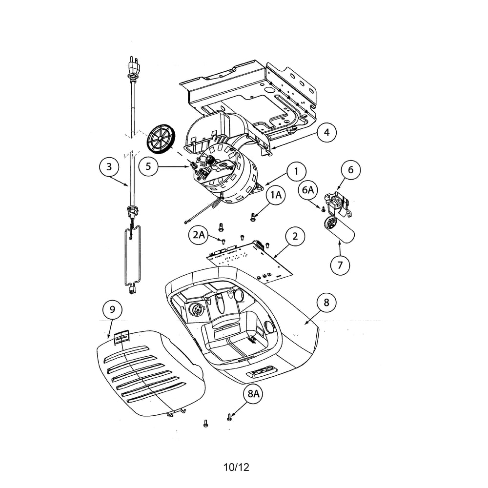 Motor/Cover Diagram and Parts List for 2564  Genie Garage Door Opener