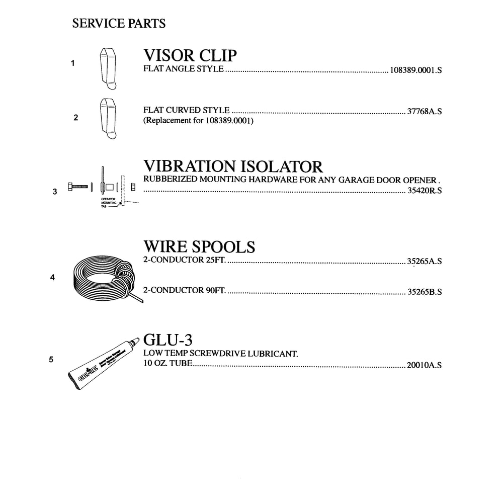 Accessories 5 Diagram and Parts List for 4022  Genie Garage Door Opener