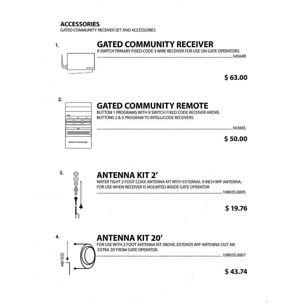 Gated Community Receiver Set & Accessories Diagram and Parts List for PCG650L  Genie Garage Door Opener