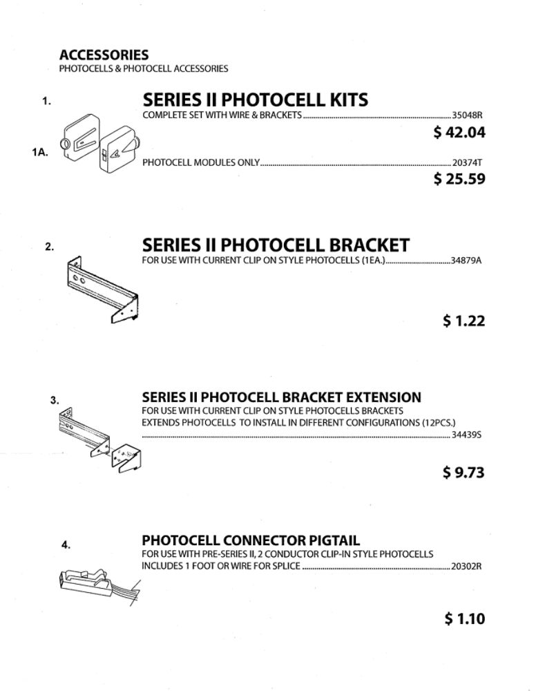 Photcells And Photocell Accessories Diagram and Parts List for 1020L  Genie Garage Door Opener