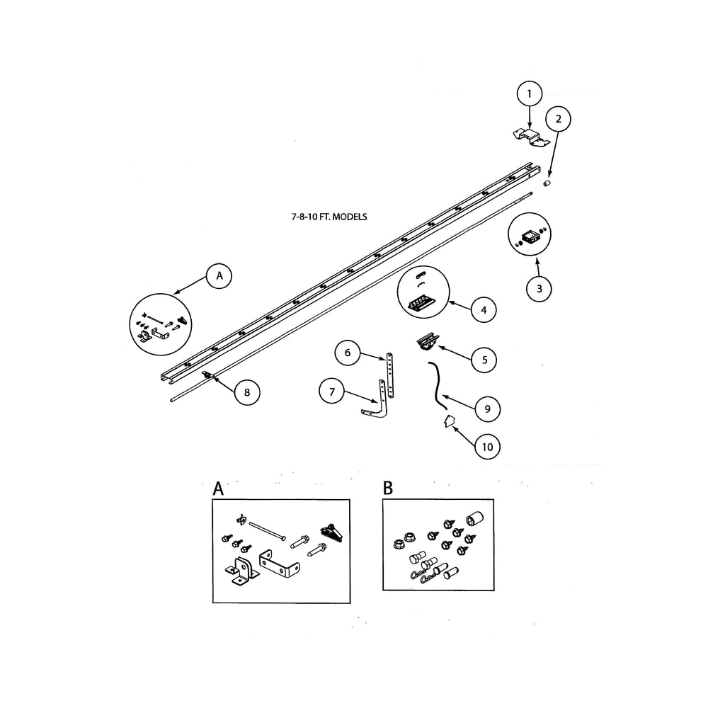 Parts Bags/Rails Diagram and Parts List for 2564  Genie Garage Door Opener