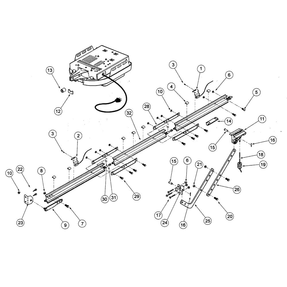 Rail Assy Diagram and Parts List for ISD995  Genie Garage Door Opener