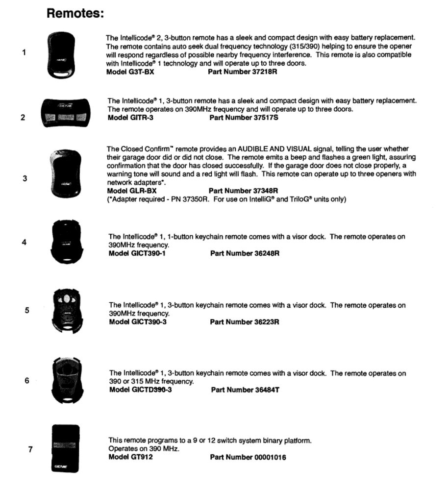 Accessories 1 Diagram and Parts List for 4042  Genie Garage Door Opener