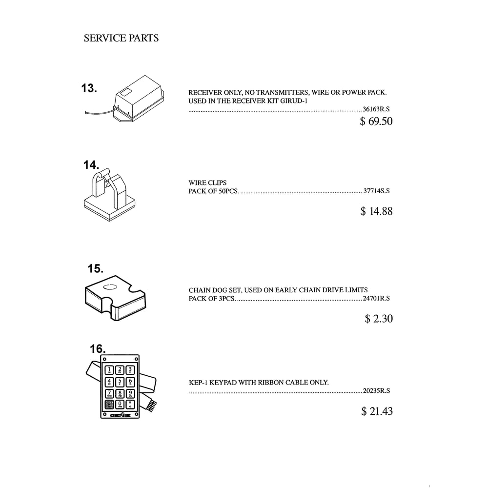 Service Parts 4 Diagram and Parts List for ACSCREWDRIVE  Genie Garage Door Opener