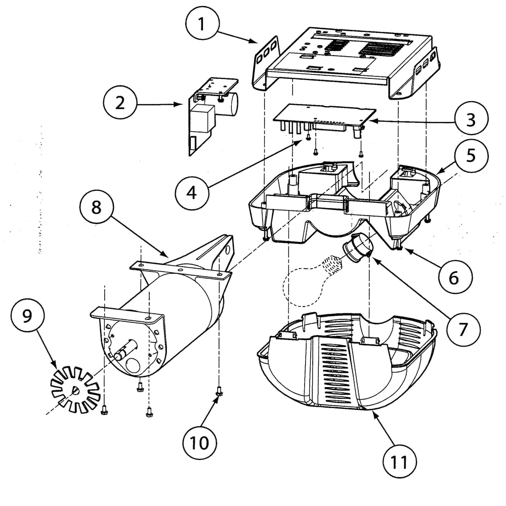 Motor Assy Diagram and Parts List for ISD995  Genie Garage Door Opener
