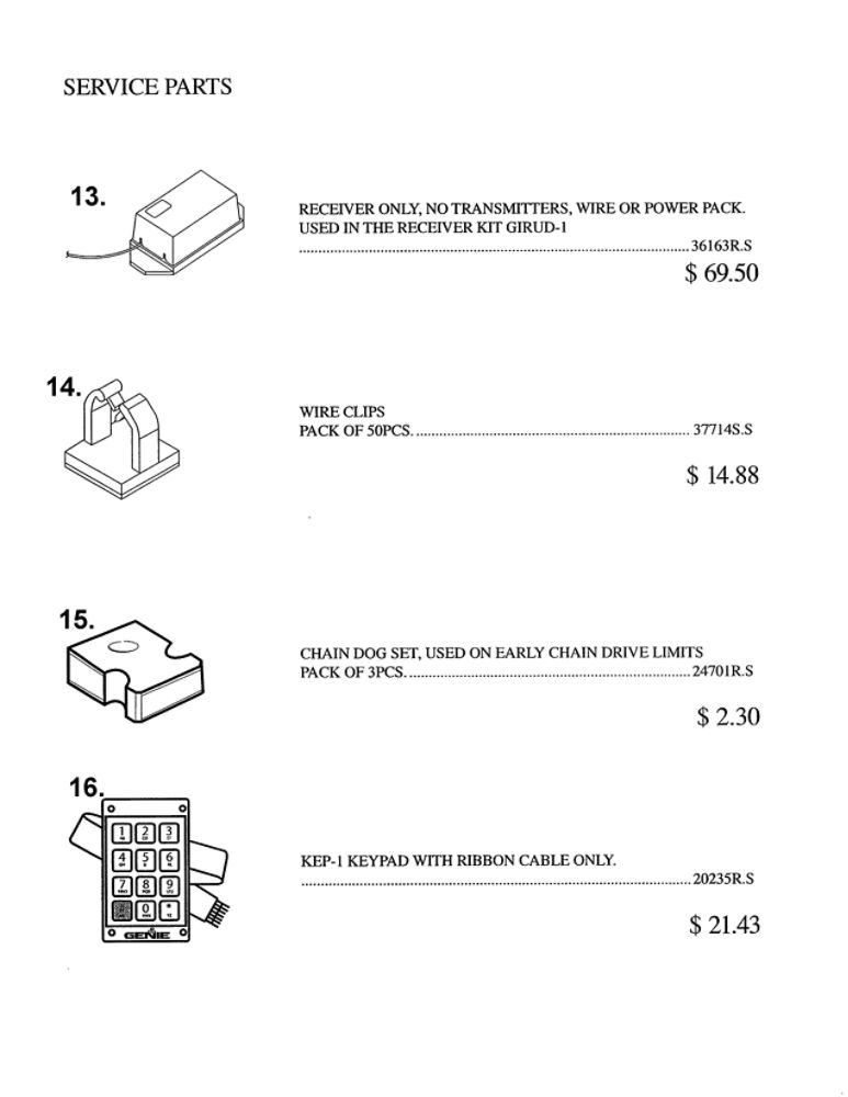 Service Parts 4 Diagram and Parts List for TRILOG 1200  Genie Garage Door Opener