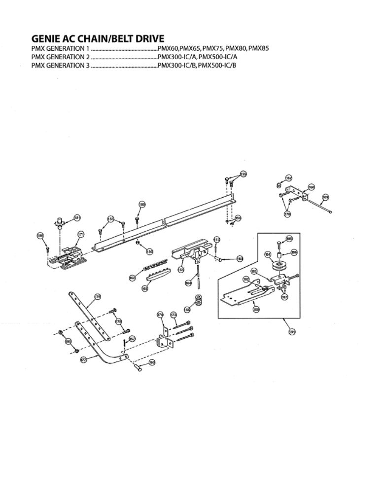 Rail 2 Diagram and Parts List for PMX500-IC A Genie Garage Door Opener