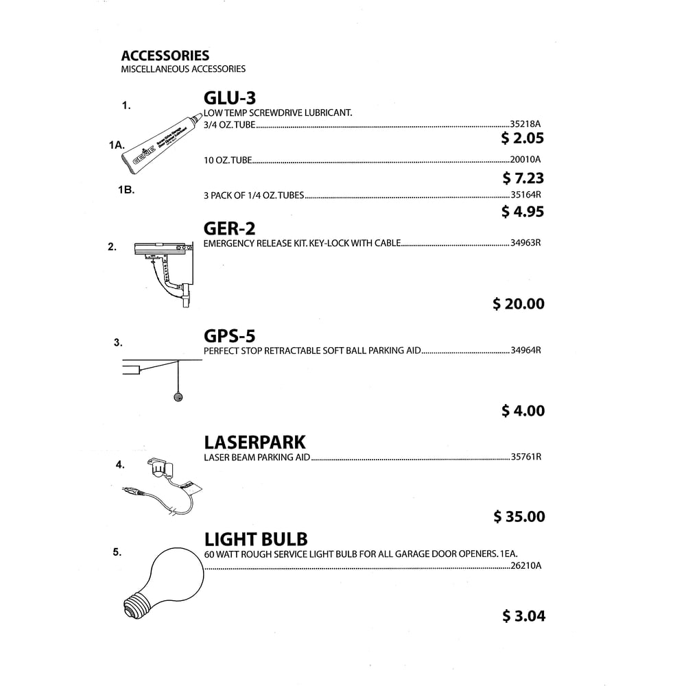 Miscellaneous Accessories 2 Diagram and Parts List for PCG650L  Genie Garage Door Opener