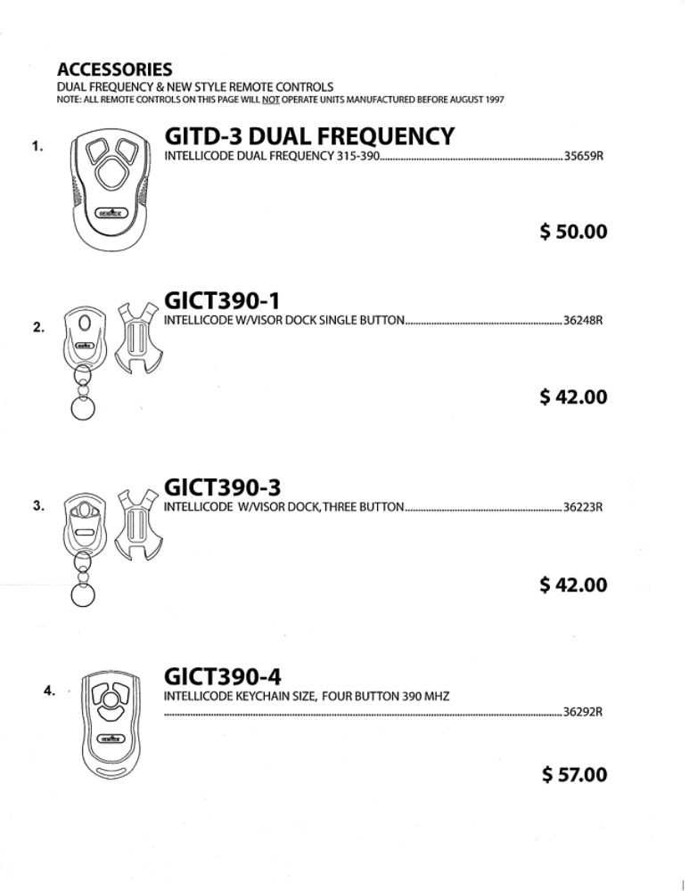 Dual Frequency And New Style Remote Controls Diagram and Parts List for 1020L  Genie Garage Door Opener