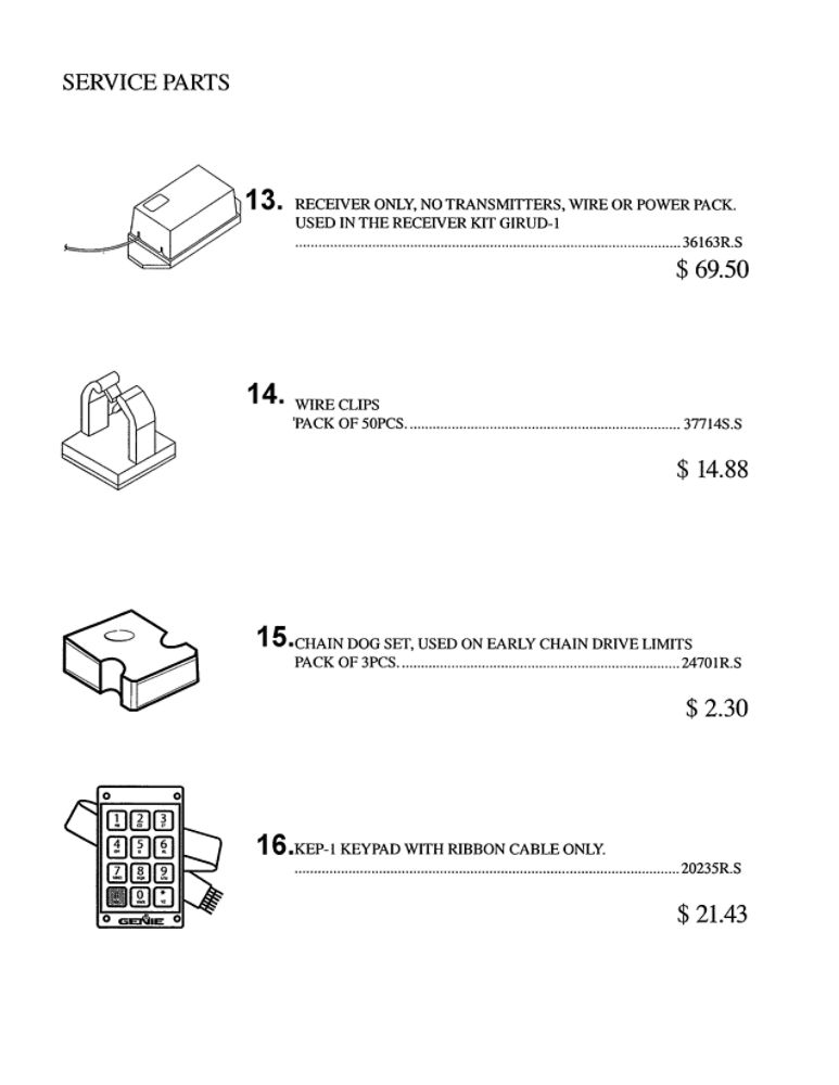 Service Parts 4 Diagram and Parts List for RELIAG 800  Genie Garage Door Opener