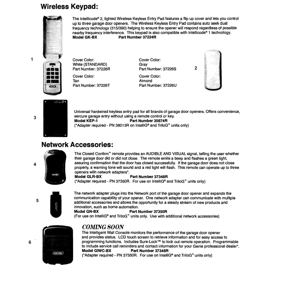 Accessories 3 Diagram and Parts List for 4022  Genie Garage Door Opener