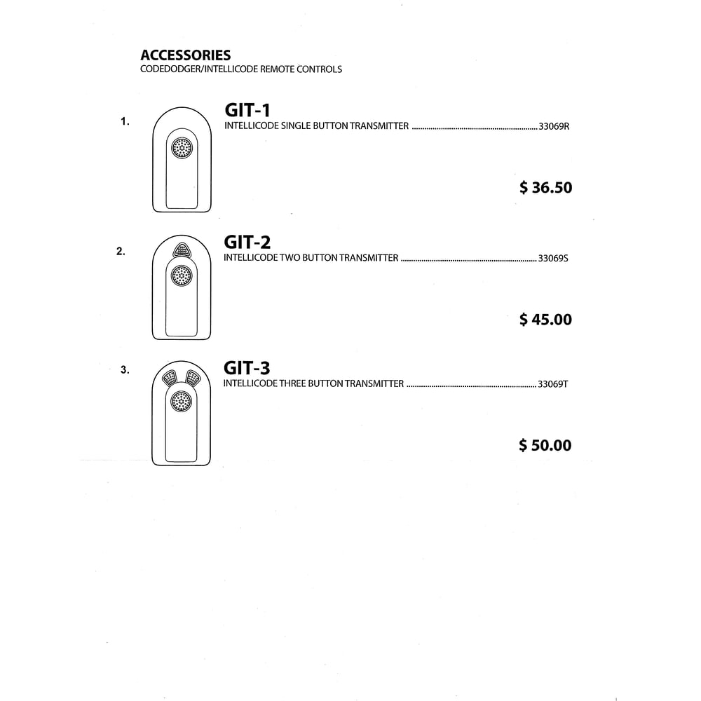 Codedodger/Intellicode Remote Controls Diagram and Parts List for PCG650L  Genie Garage Door Opener