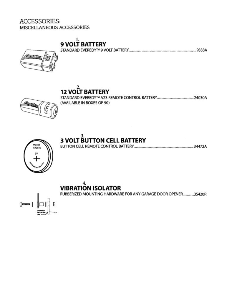 Miscellaneous Accessories 2 Diagram and Parts List for 36280S  Genie Garage Door Opener