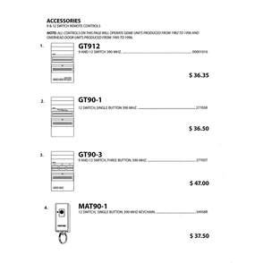 9 & 12 Switch Remote Controls Diagram and Parts List for PCG650L  Genie Garage Door Opener