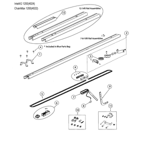 Chain Rail Assy Diagram and Parts List for 4022  Genie Garage Door Opener
