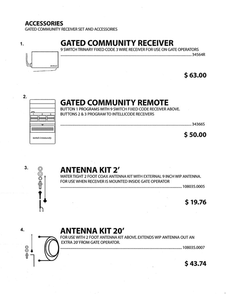 Gated Community Receiver Set And Accessories Diagram and Parts List for 1020L  Genie Garage Door Opener