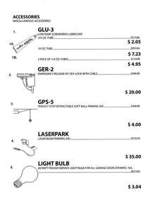 Miscellaneous Accessories 1 Diagram and Parts List for 1020L  Genie Garage Door Opener