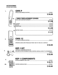Keypads And Covers Diagram and Parts List for 1020L  Genie Garage Door Opener
