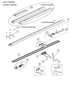 Chain Rail Assembly Diagram and Parts List for 4042  Genie Garage Door Opener