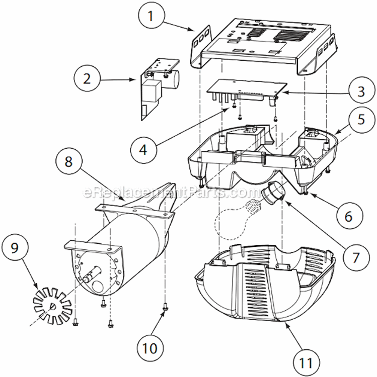 Powerhead Diagram and Parts List for H8000 After August 2009 Genie Garage Door Opener