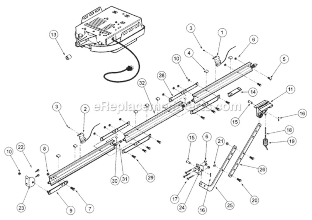 Retail_Rail Diagram and Parts List for PRO99 After August 2009 Genie Garage Door Opener