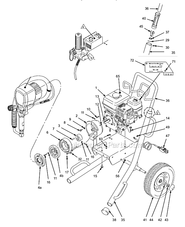 Engine Assembly Diagram and Parts List for 231-085  Graco Sprayer