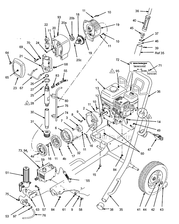 Main Assembly Diagram and Parts List for 231-576 Series B Graco Sprayer