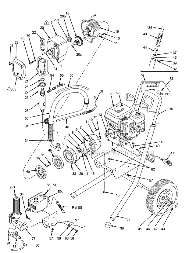 Main Assembly Diagram and Parts List for 231-579 Series A Graco Sprayer