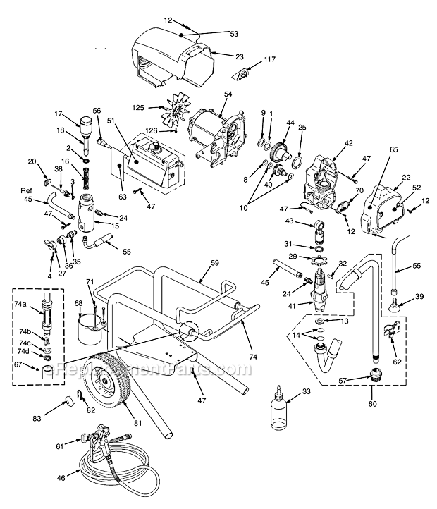 Page A Diagram and Parts List for 249916 Series A and B Graco Sprayer