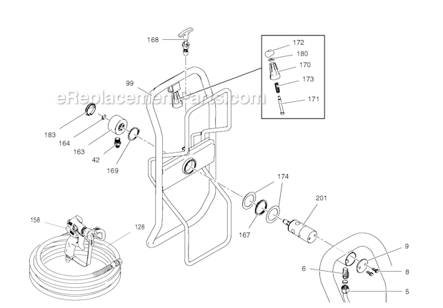 Hose And Gun Diagram and Parts List for 258729 Mark IV Graco Sprayer