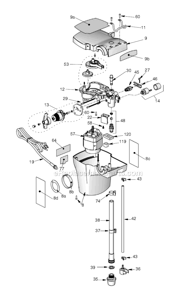 Page B Diagram and Parts List for 261805 Project Painter 7 Graco Sprayer