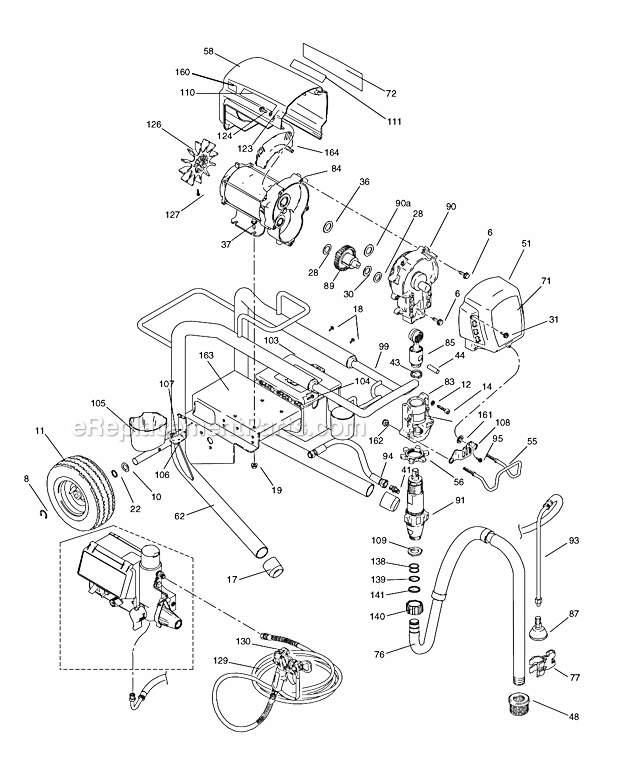 Main Assembly Diagram and Parts List for 695 258722 Graco Sprayer