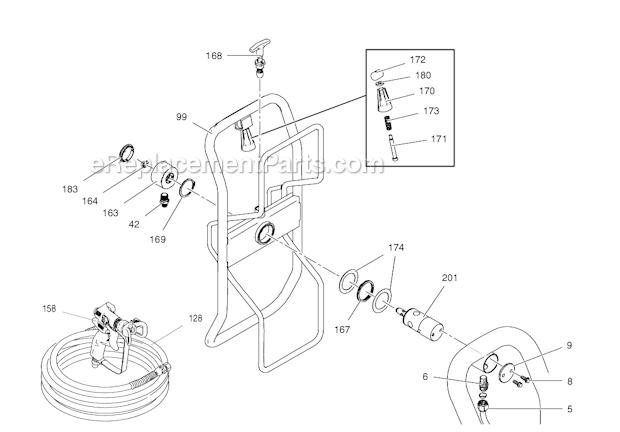 Hose And Gun Diagram and Parts List for 695 258874 Graco Sprayer