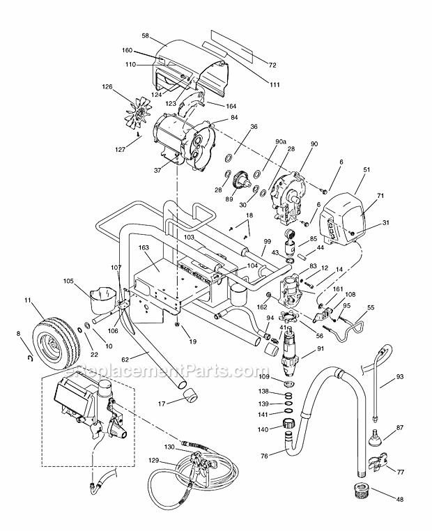 Main Assembly Diagram and Parts List for 695 826127 Graco Sprayer