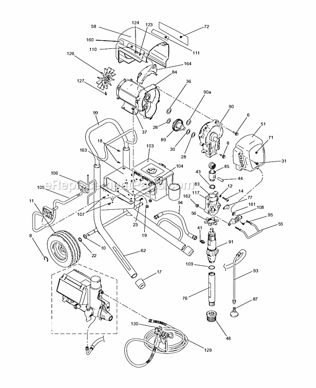 Main Assembly Diagram and Parts List for 826128 Hi-Boy Graco Sprayer