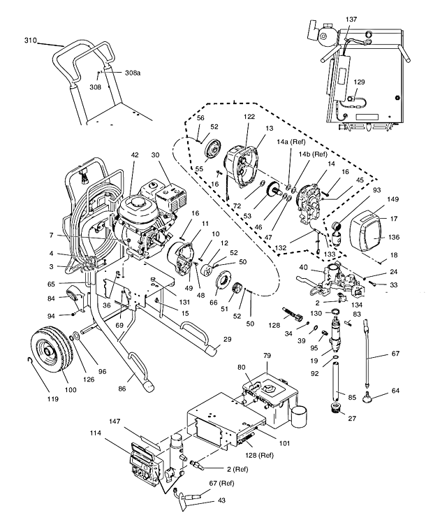 Main Assembly Diagram and Parts List for 3900 249335 Graco Sprayer