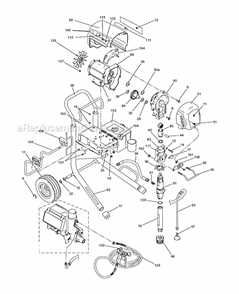 Main Assembly Diagram and Parts List for 258877 Hi-Boy Graco Sprayer
