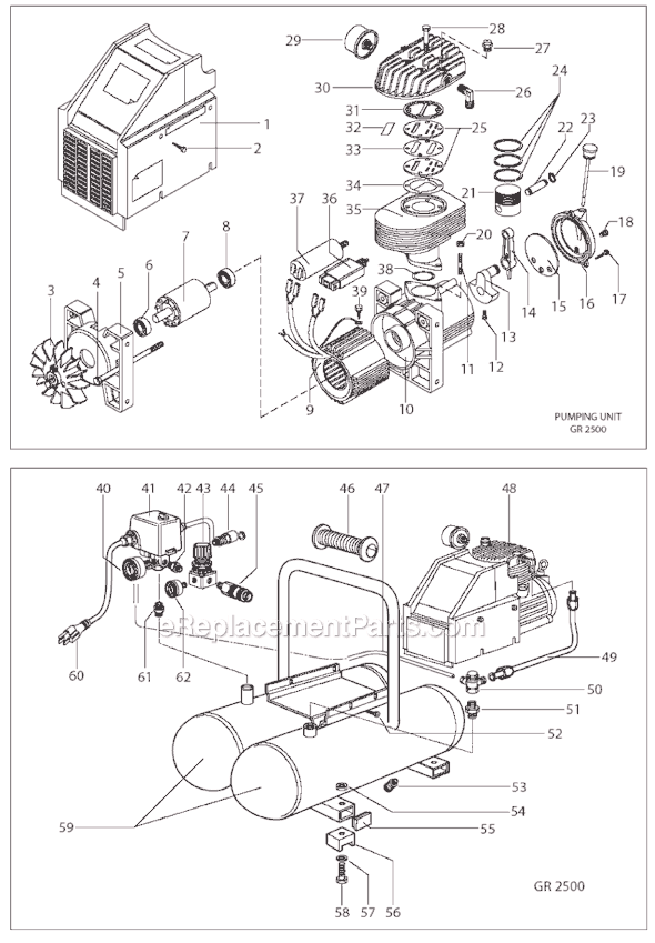 Page A Diagram and Parts List for GR2500  Grip-Rite Compressor