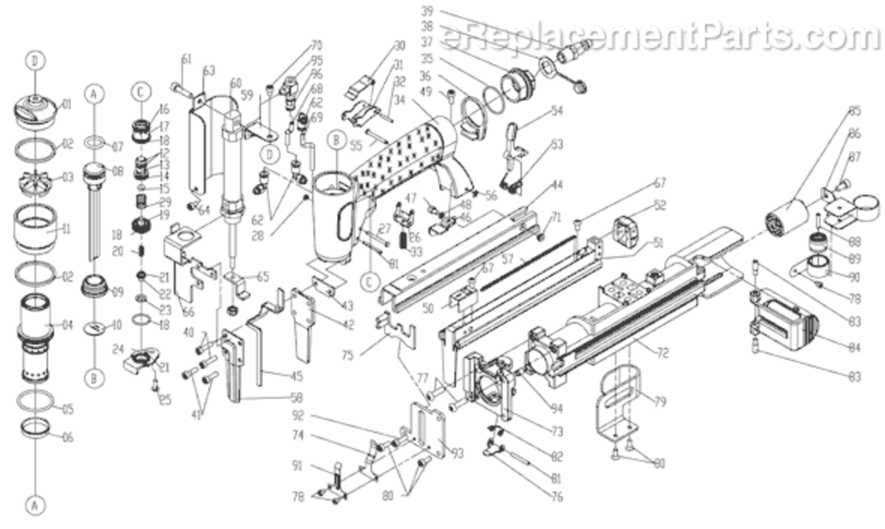 Page A Diagram and Parts List for GRC58  Grip-Rite Nailer