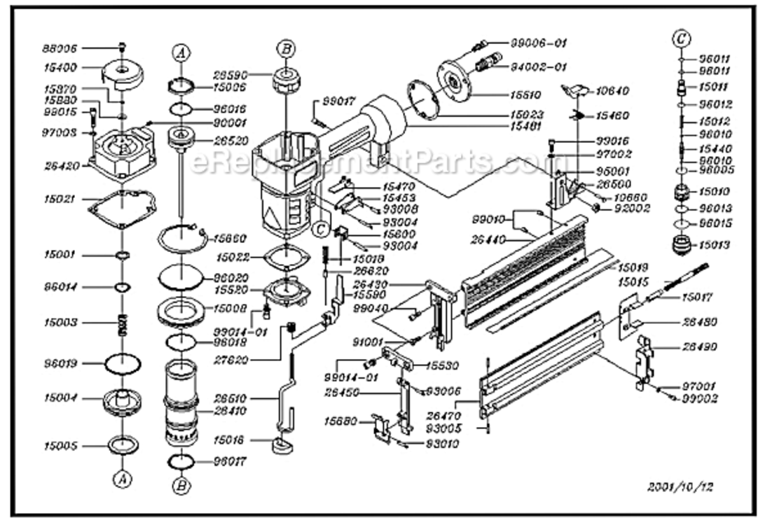 Page A Diagram and Parts List for GRPFN250  Grip-Rite Nailer