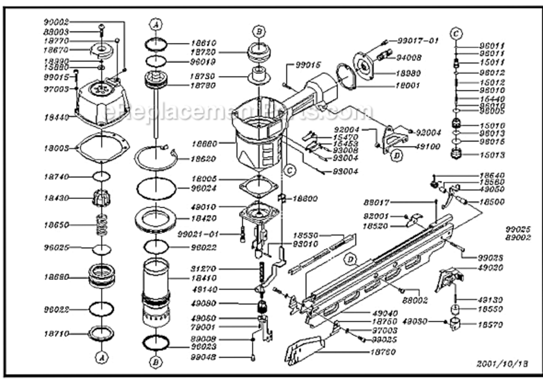 Page A Diagram and Parts List for GRPRH350  Grip-Rite Nailer