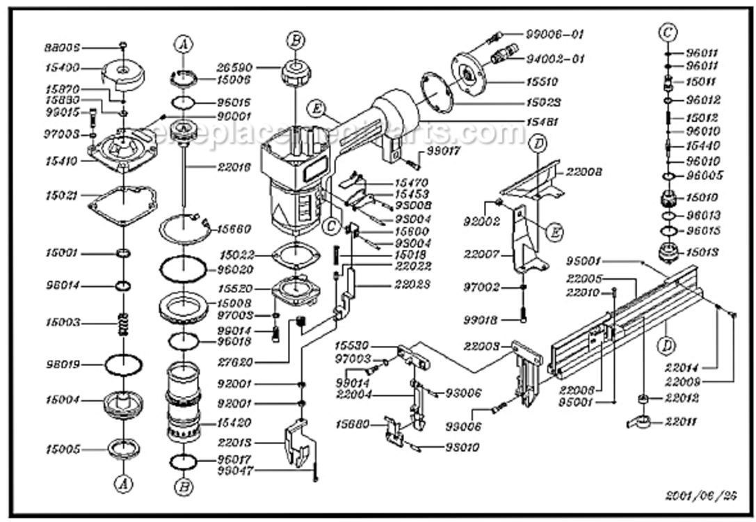 Page A Diagram and Parts List for GRPSN150  Grip-Rite Nailer