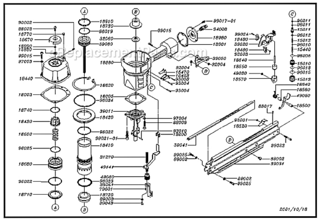 Page A Diagram and Parts List for GRPWCH350  Grip-Rite Nailer