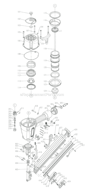Page A Diagram and Parts List for GRSB250  Grip-Rite Nailer
