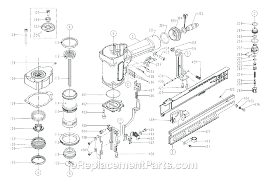Page A Diagram and Parts List for GRTSM2016S  Grip-Rite Nailer