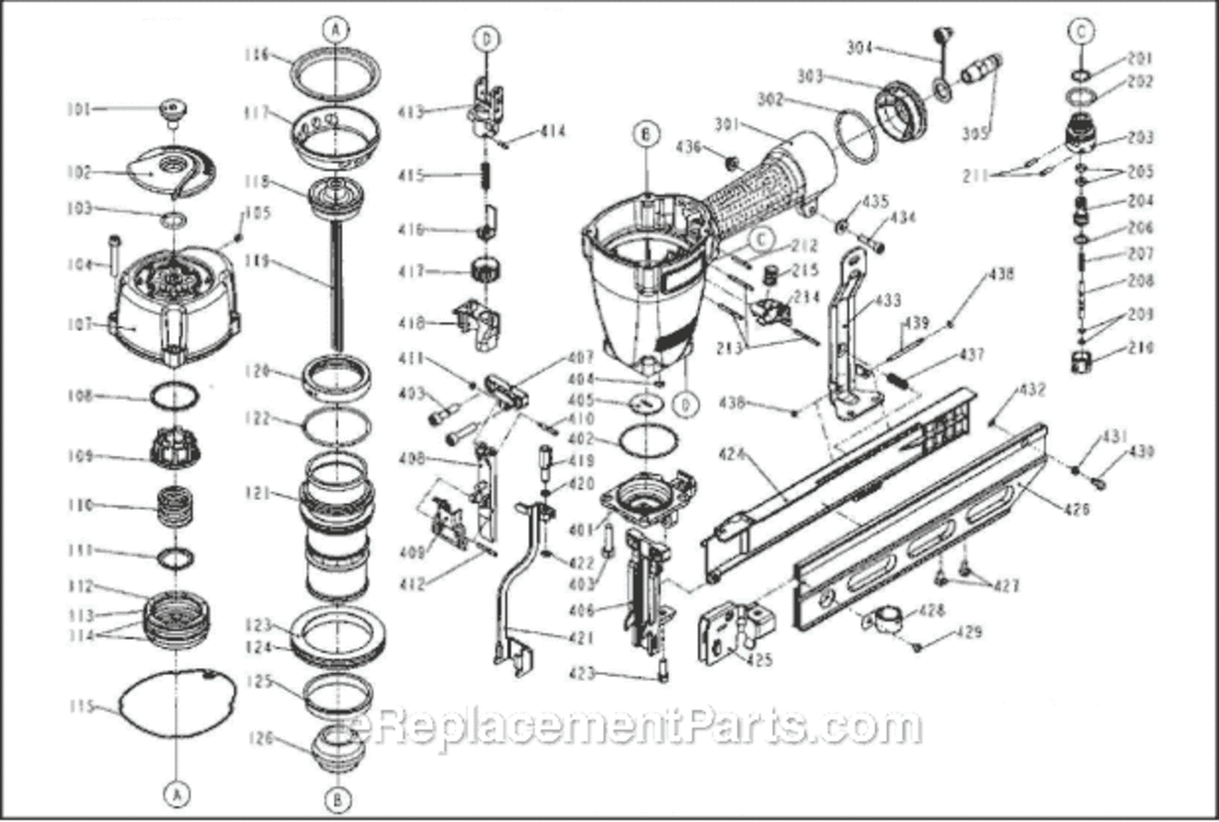 Page A Diagram and Parts List for GRTSM2515  Grip-Rite Nailer