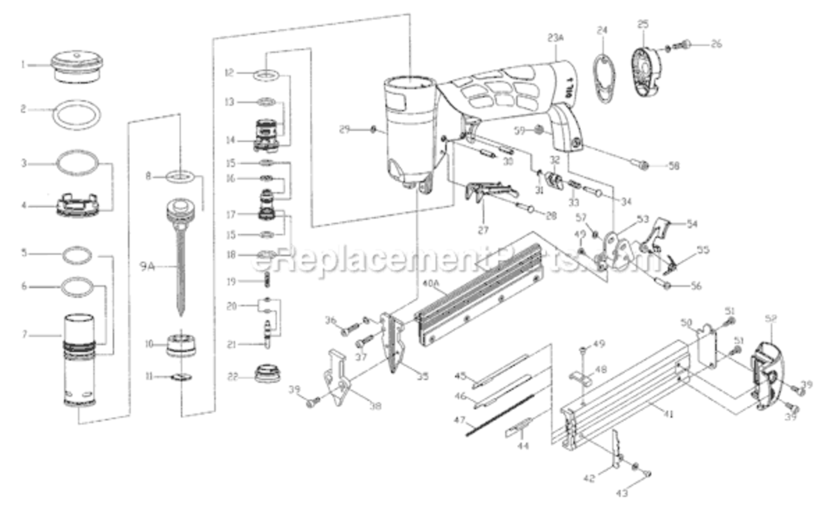 Page A Diagram and Parts List for GRTSN150A  Grip-Rite Nailer