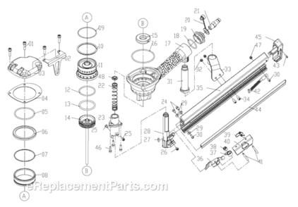 Page A Diagram and Parts List for GR150-33  Grip-Rite Nailer