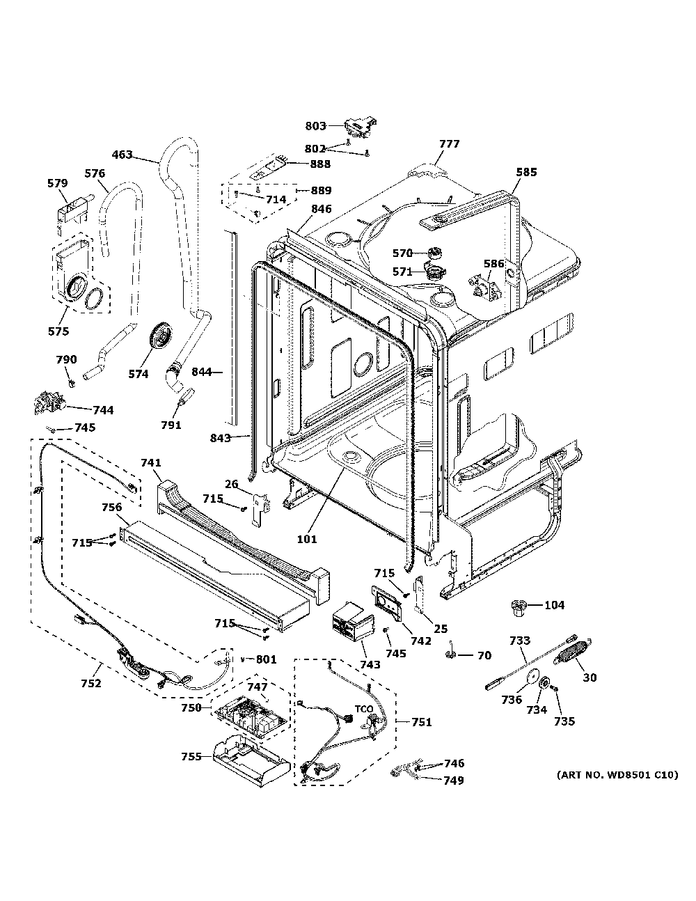 Body parts Diagram and Parts List for QDP555SYN2FS  Haier Dishwasher